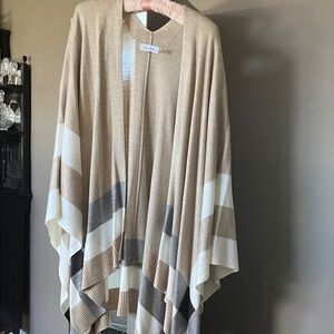 Calvin Klein Tan and Cream Poncho Sweater